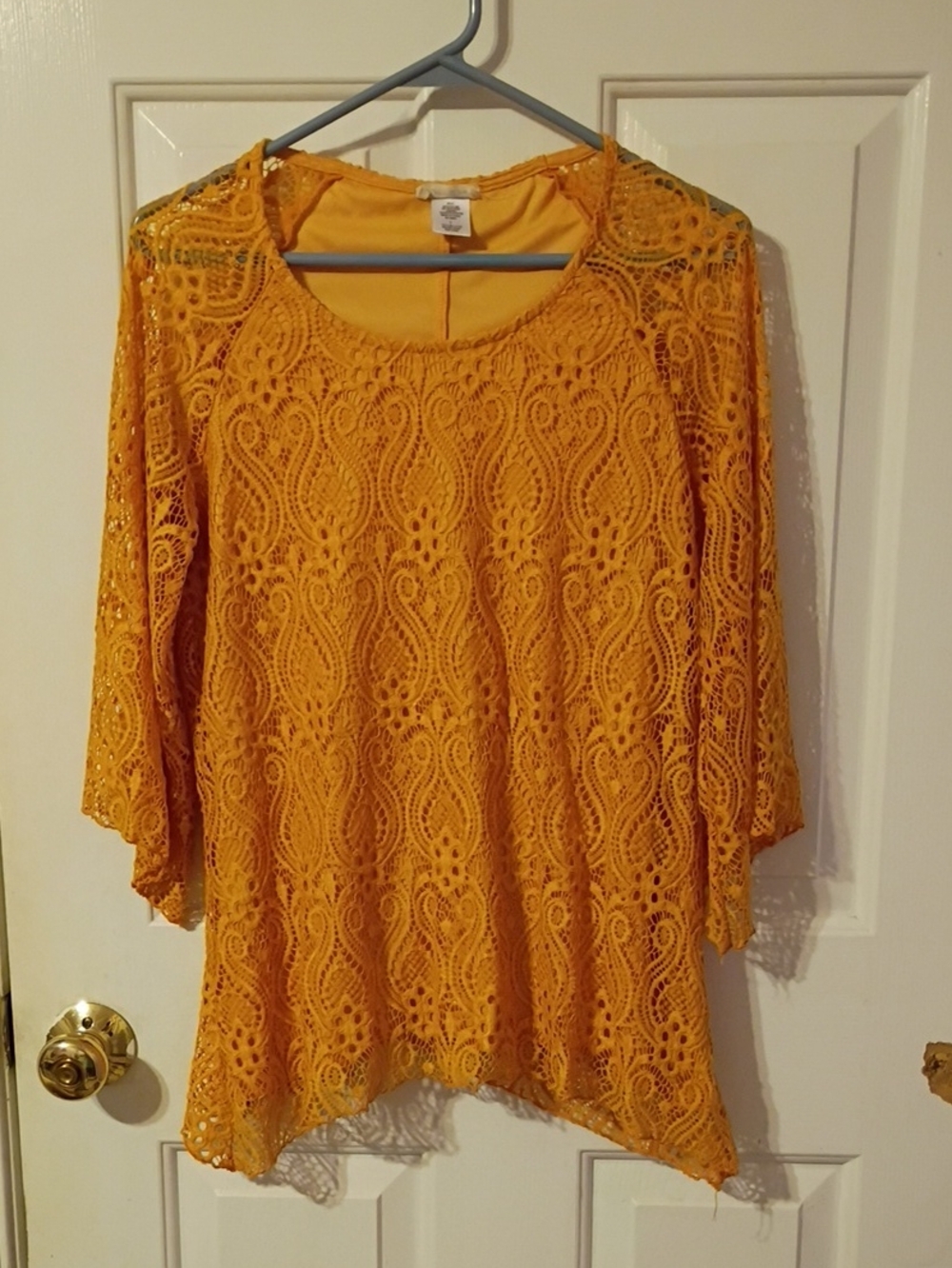 Brittany Black Women’s Crochet Lace Tunic Top - Mustard Yellow